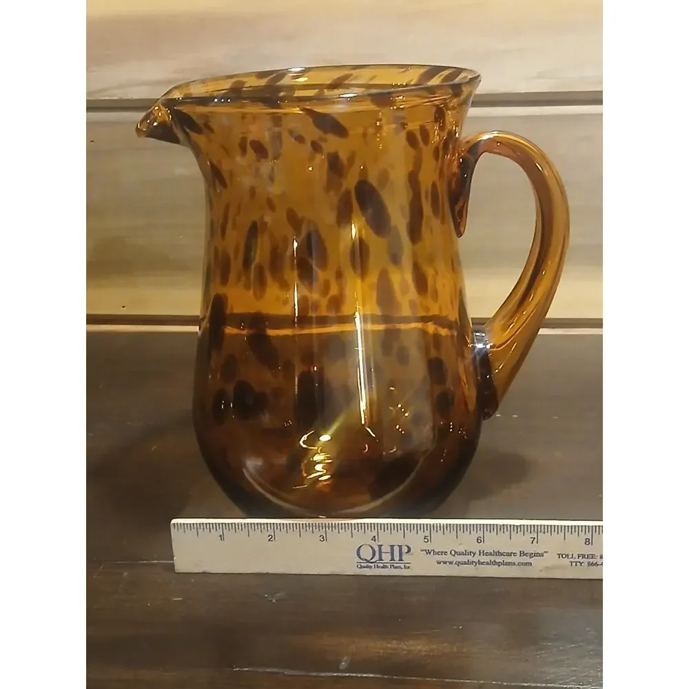 Vintage Mid Century Tortoiseshell Art Glass Pitcher 9